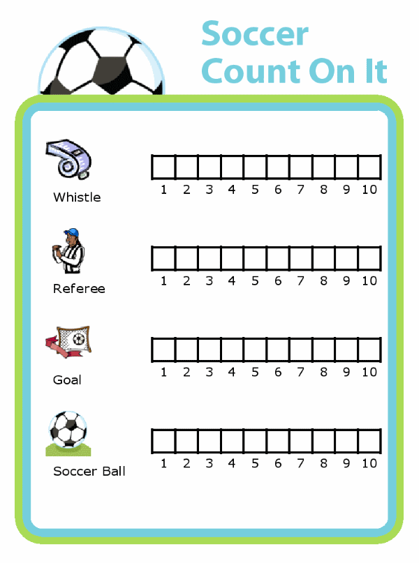 Chart for counting whistles, referees, goals, and soccer balls at a soccer game