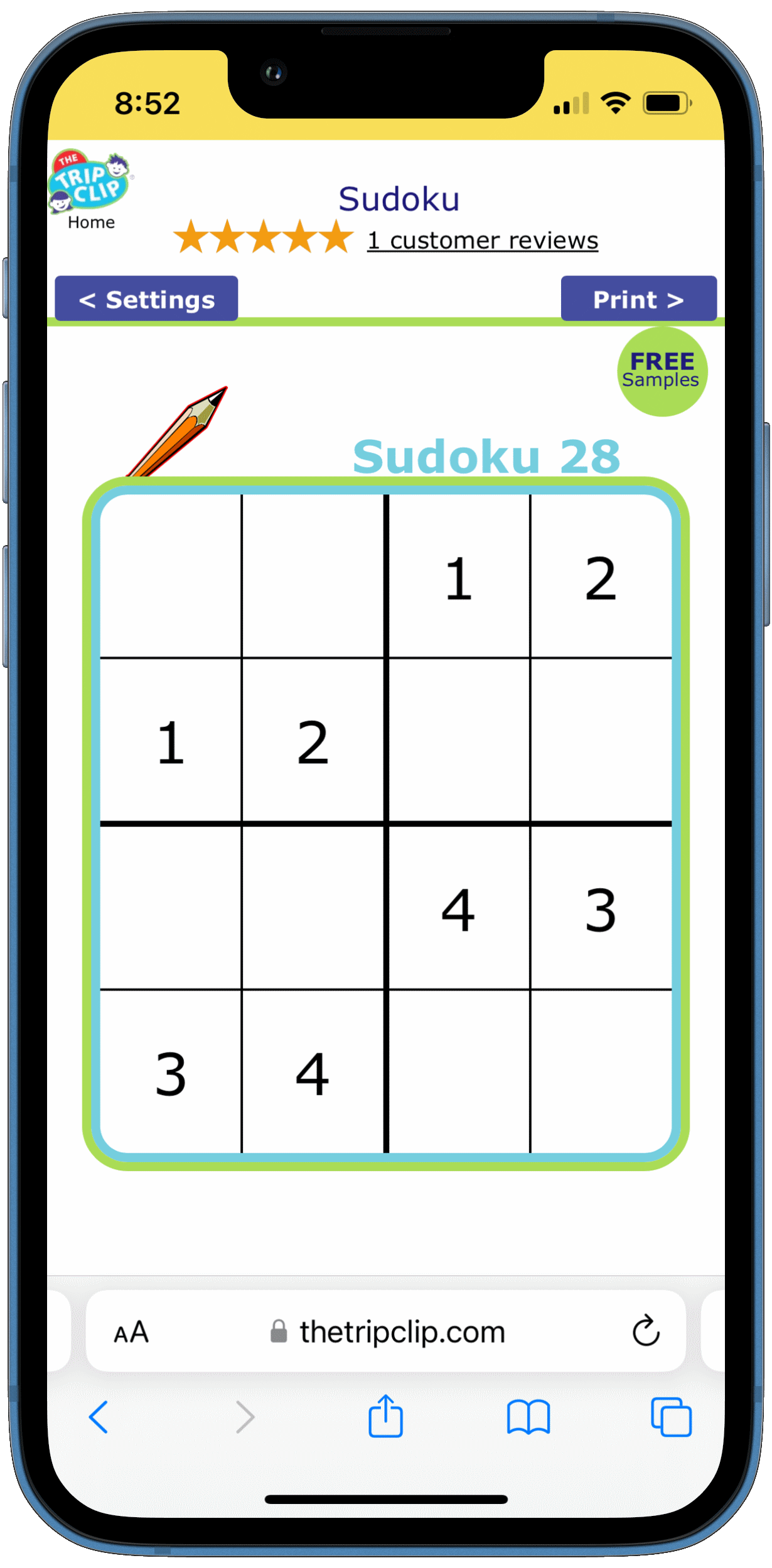 4x4, 6x6, and 9x9 sudoku puzzles for kids