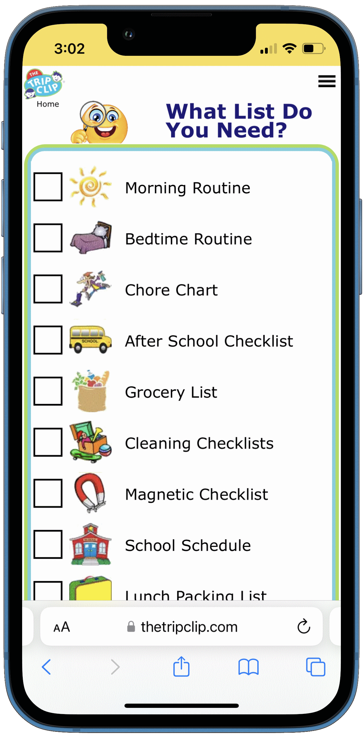 Custom picture checklist for kids that lets you enter your own items