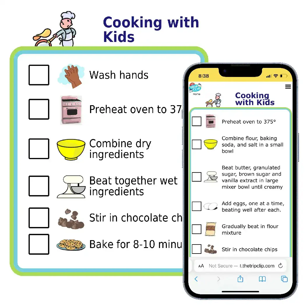 Picture checklist with cooking activities for kids