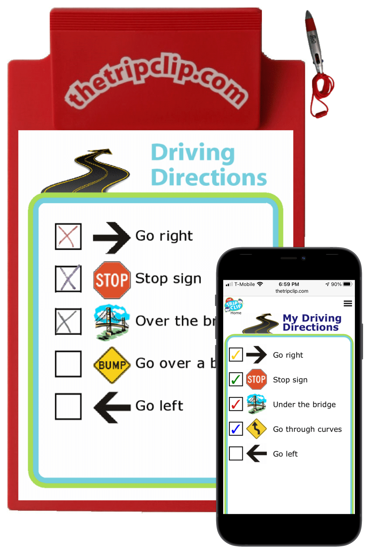 Picture checklist of driving directions for kids