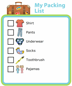 Picture checklist so kids can pack for your next trip